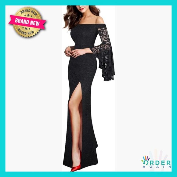 Dresses & Skirts - Off Shoulder Bell Sleeve Formal Maxi Dress Elegant Mermaid Silhouette Evening